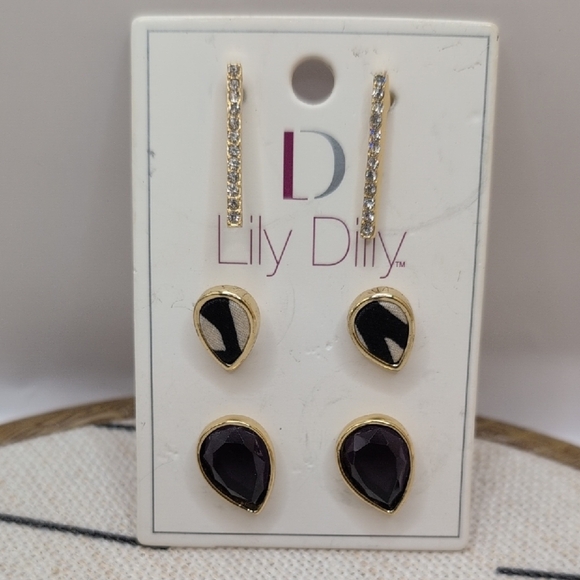 Gold and Black Teardrop Earrings Set - Picture 1 of 5